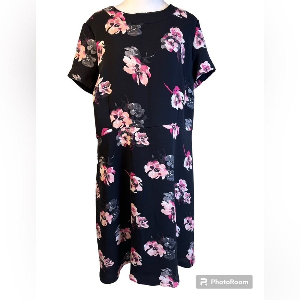 Talbots Black and Pink Floral Dress - Size 16W